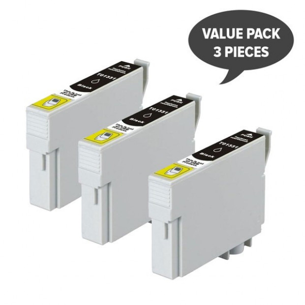 3x Pigment Black Inkjet Cartridge to suit Epson T1331 (133)