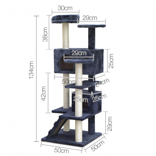 Cat Scratching Post Tree House Condo 134cm Grey Image 2