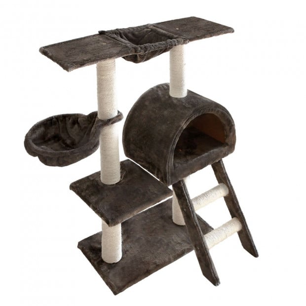 Multi Level Cat Scratching Poles Tree with Ladder Grey