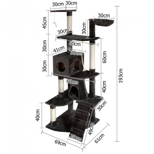 Multi Level Cat Scratching Poles Tree w/ Ladder Grey Image 2