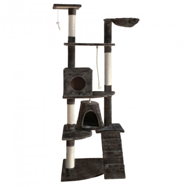 Multi Level Cat Scratching Poles Tree w/ Ladder Grey Image 3