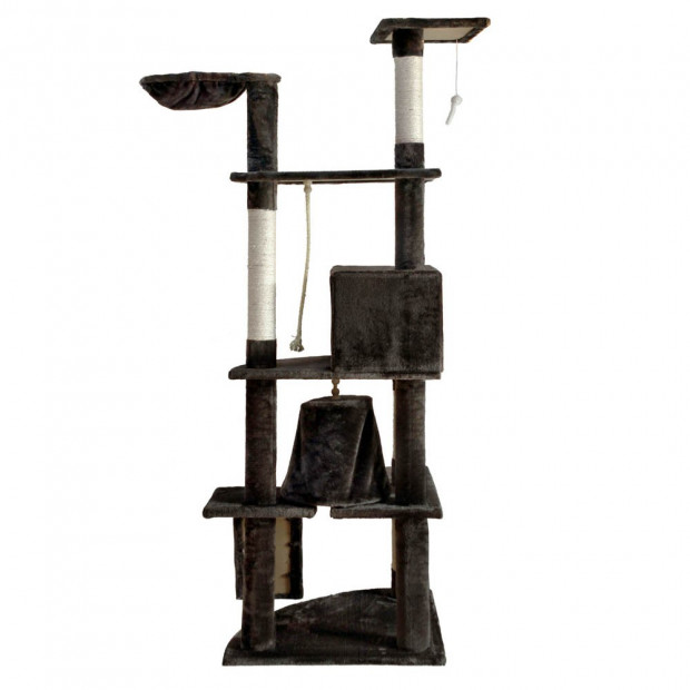 Multi Level Cat Scratching Poles Tree w/ Ladder Grey Image 4