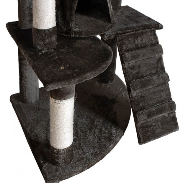Multi Level Cat Scratching Poles Tree w/ Ladder Grey Image 5