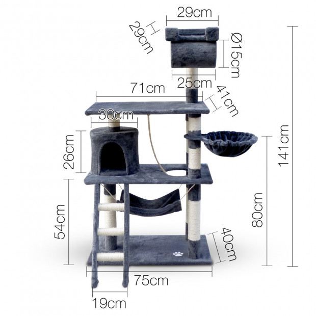 Cat Scratching Post Tree House Condo 141cm - Grey Image 2