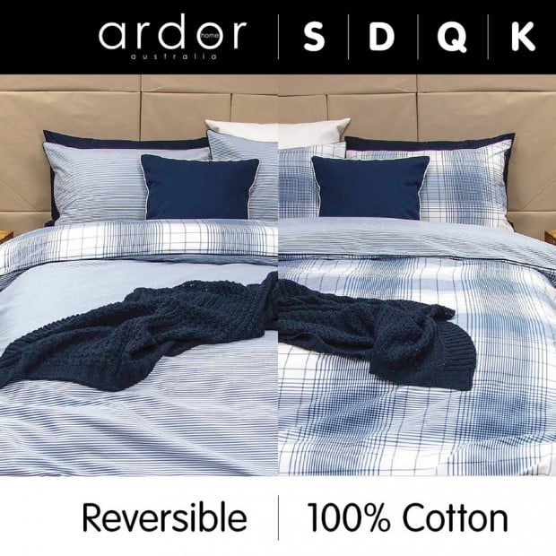 Wade Blue - Reversible Quilt Cover Set 100% Cotton