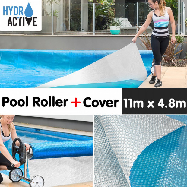 400micron Swimming Pool Roller Cover Combo - Silver/Blue - 11m x 4.8m