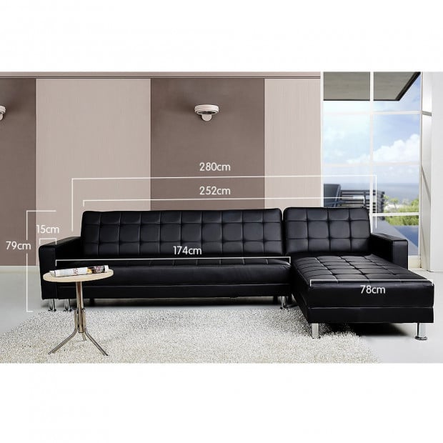 Victoria Modular Tufted Faux Leather Sofa Bed with Chaise by Sarantino - Black Image 3
