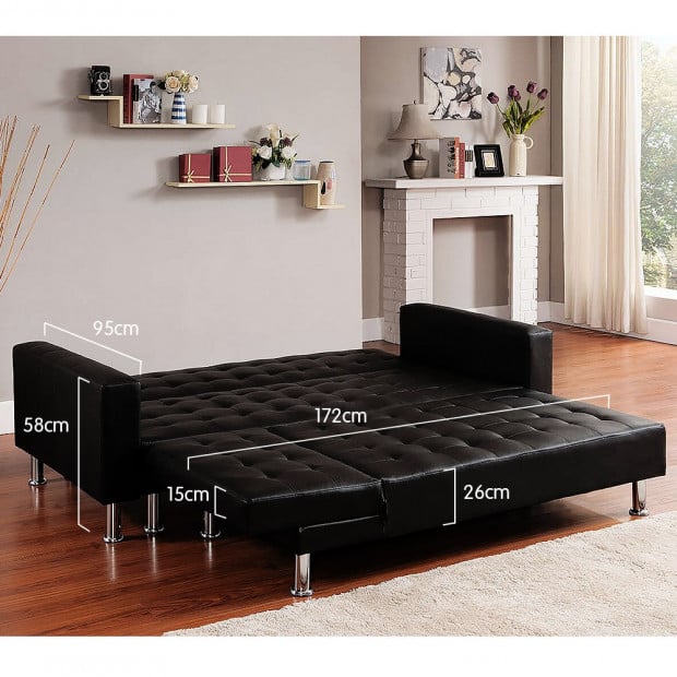 Victoria Modular Tufted Faux Leather Sofa Bed with Chaise by Sarantino - Black Image 4