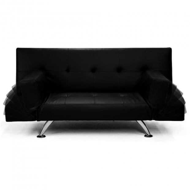 Audrey Faux Leather Sofa Bed with Adjustable Armrests by Sarantino - Black Image 2