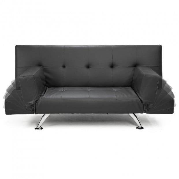 Audrey Faux Leather Sofa Bed with Adjustable Armrests by Sarantino - Grey Image 2