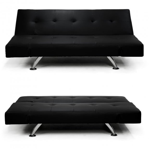 Audrey Faux Leather Sofa Bed with Adjustable Armrests by Sarantino - Black Image 4