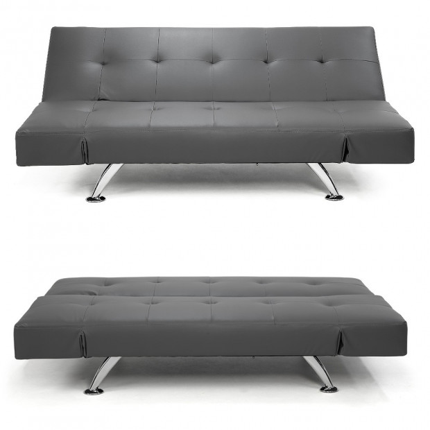 Audrey Faux Leather Sofa Bed with Adjustable Armrests by Sarantino - Grey Image 3