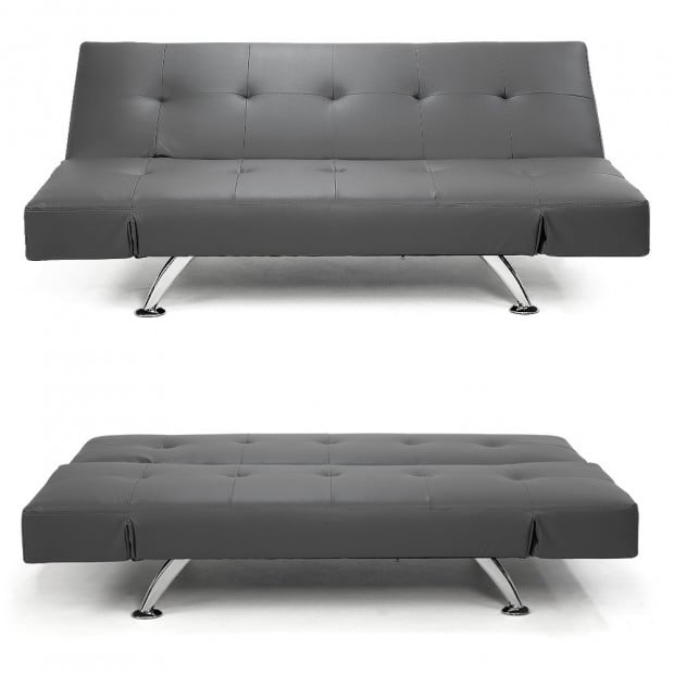 Audrey Faux Leather Sofa Bed with Adjustable Armrests by Sarantino - Grey Image 3