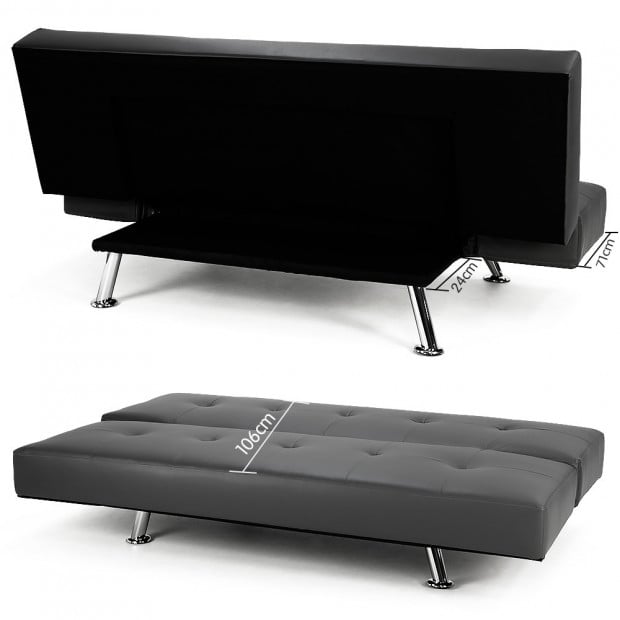 Audrey Faux Leather Sofa Bed with Adjustable Armrests by Sarantino - Grey Image 5
