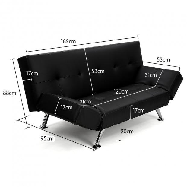 Audrey Faux Leather Sofa Bed with Adjustable Armrests by Sarantino - Black Image 6
