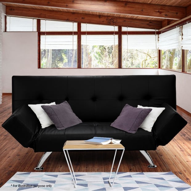 Audrey Faux Leather Sofa Bed with Adjustable Armrests by Sarantino - Black
