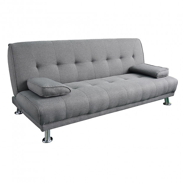 Jolie 3-Seater Linen Futon Sofa Bed with Pillows by Sarantino - Light Grey Image 2