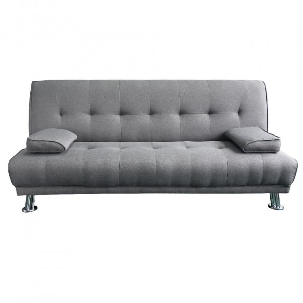 Jolie 3-Seater Linen Futon Sofa Bed with Pillows by Sarantino - Light Grey Image 3