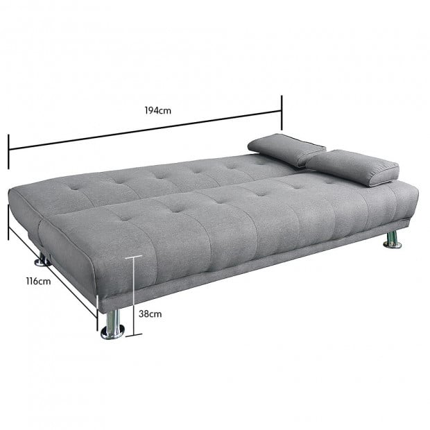 Jolie 3-Seater Linen Futon Sofa Bed with Pillows by Sarantino - Light Grey Image 4