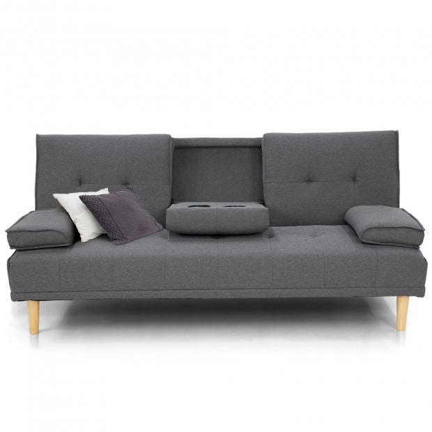 Marseille Linen Home Theatre Sofa Bed with Cup Holders by Sarantino - Dark Grey Image 2