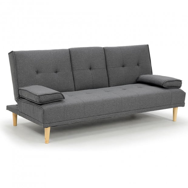 Marseille Linen Home Theatre Sofa Bed with Cup Holders by Sarantino - Dark Grey Image 3