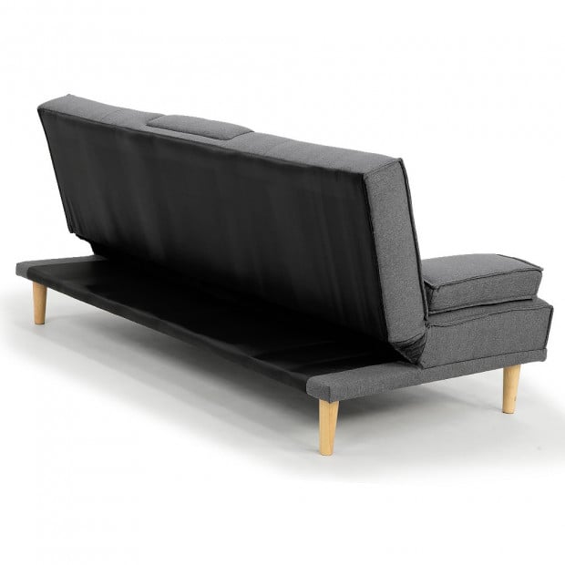 Marseille Linen Home Theatre Sofa Bed with Cup Holders by Sarantino - Dark Grey Image 4