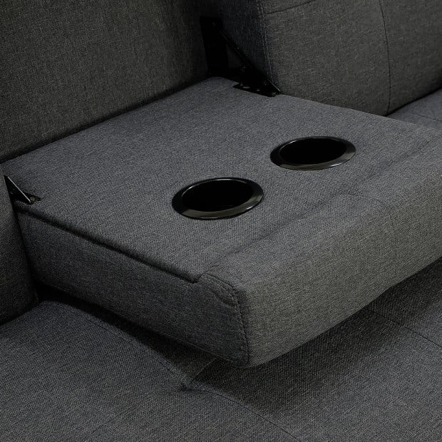 Marseille Linen Home Theatre Sofa Bed with Cup Holders by Sarantino - Dark Grey Image 6