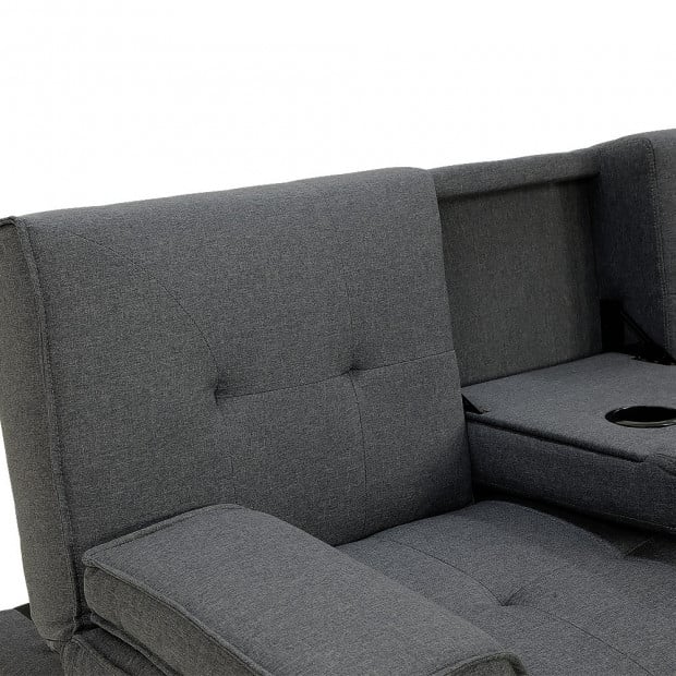 Marseille Linen Home Theatre Sofa Bed with Cup Holders by Sarantino - Dark Grey Image 7