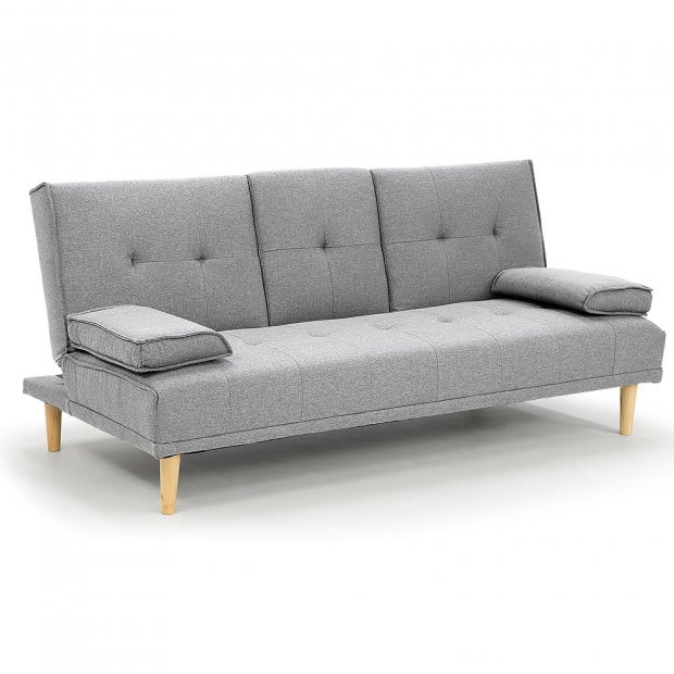 Marseille Linen Home Theatre Sofa Bed with Cup Holders by Sarantino - Light Grey Image 3