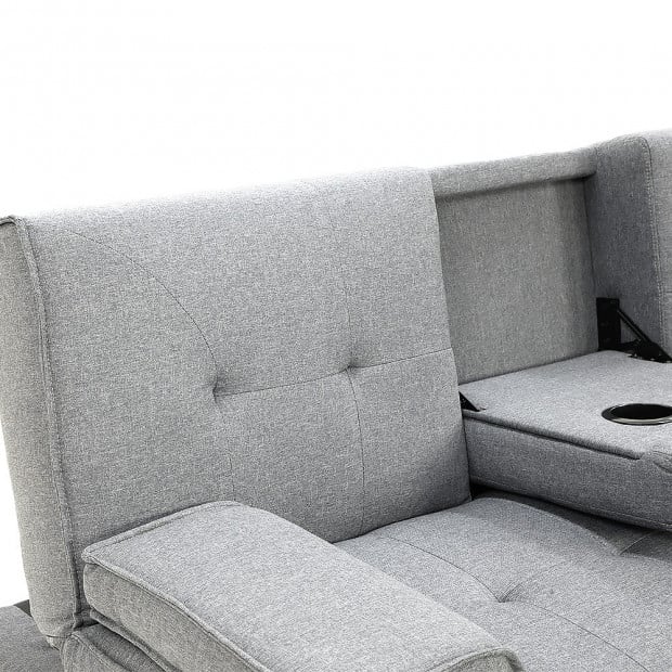 Marseille Linen Home Theatre Sofa Bed with Cup Holders by Sarantino - Light Grey Image 7