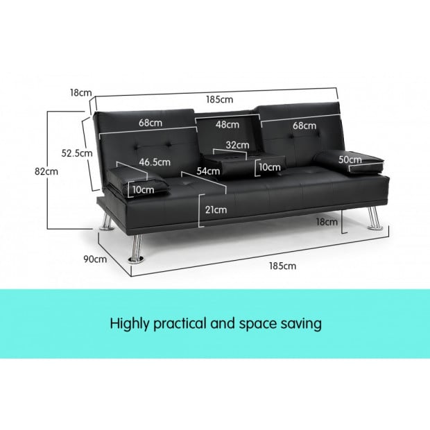 Marseille Faux Leather Home Theatre Sofa Bed with Cup Holders by Sarantino - Black Image 5