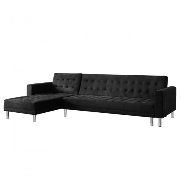 Vera Modular Tufted Suede Sofa Bed with Chaise by Sarantino - Black Image 2