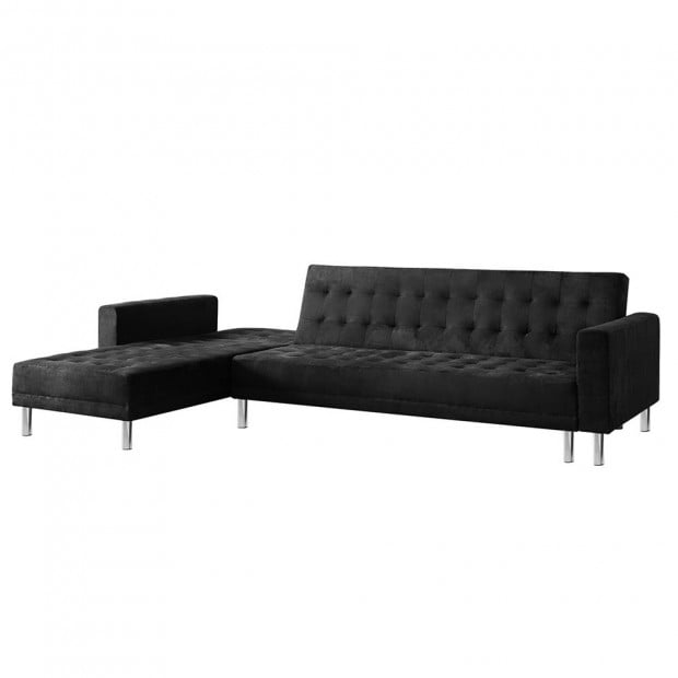 Vera Modular Tufted Suede Sofa Bed with Chaise by Sarantino - Black Image 3