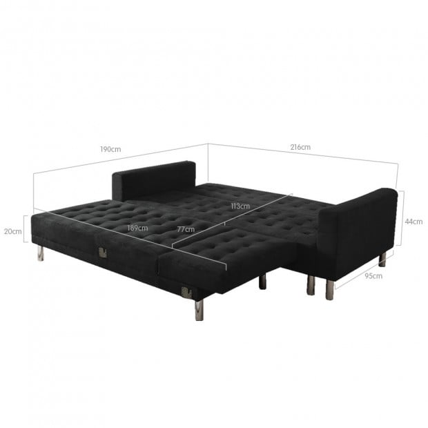 Vera Modular Tufted Suede Sofa Bed with Chaise by Sarantino - Black Image 5