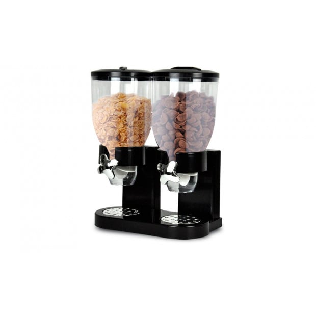 Double Cereal Dispenser Dry Food Storage Container Black