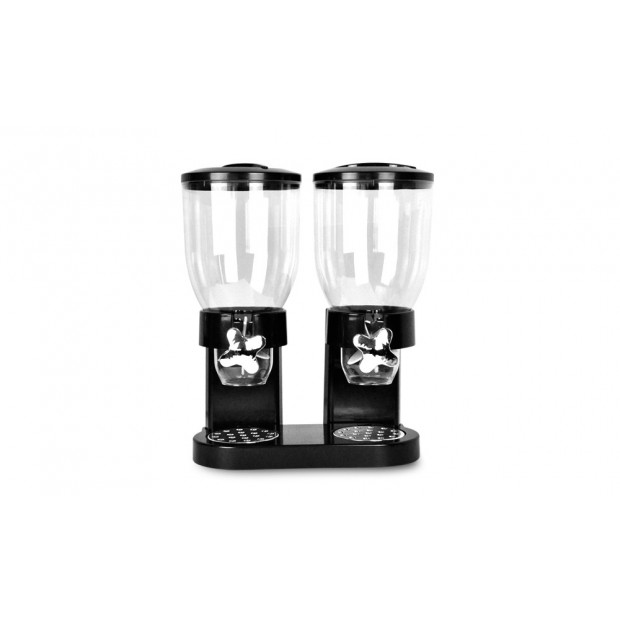 Double Cereal Dispenser Dry Food Storage Container Black Image 2