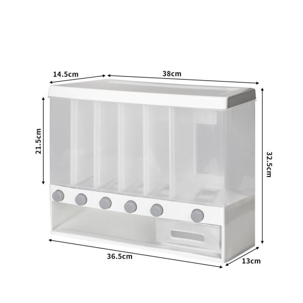 Wall Mounted Cereal Dispenser 6 in 1 Dry Food Storage Container 10kg Image 3