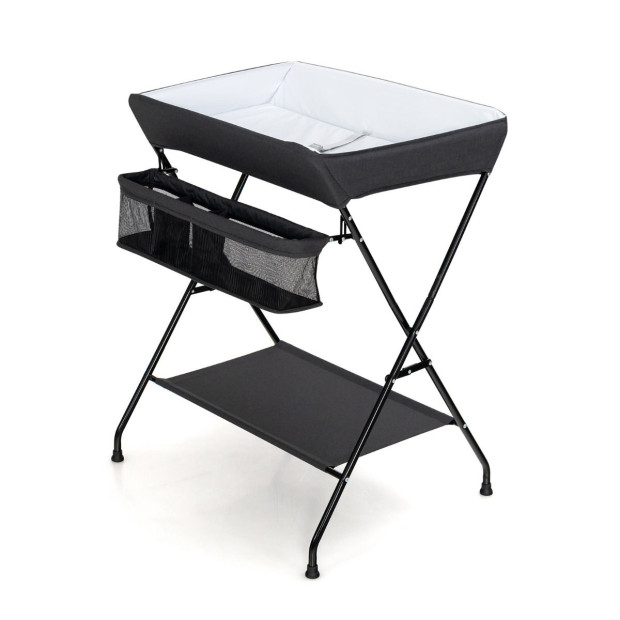 Folding Baby Change Table With Storage Basket Shelf Black