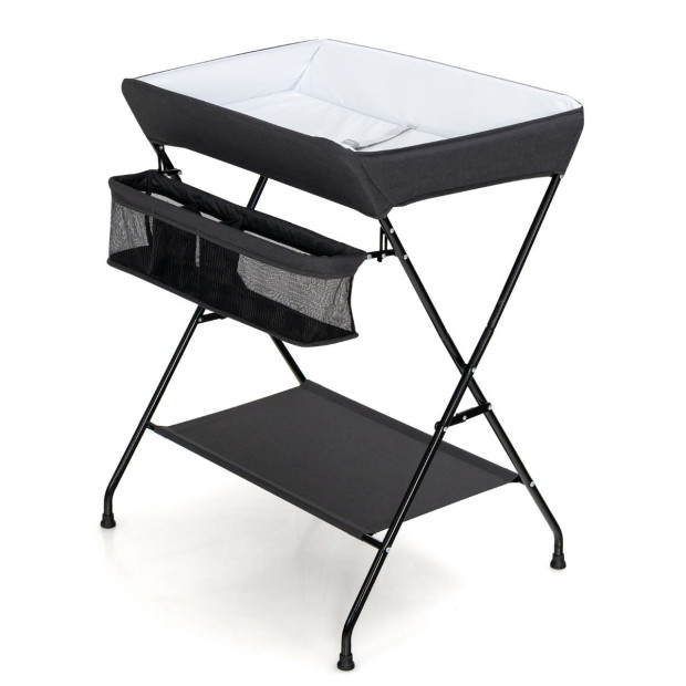 Folding Baby Change Table With Storage Basket Shelf Black
