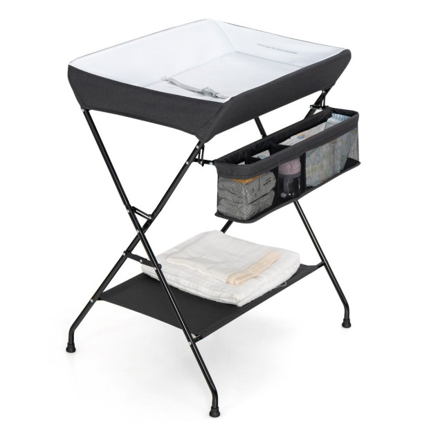 Folding Baby Change Table With Storage Basket Shelf Black