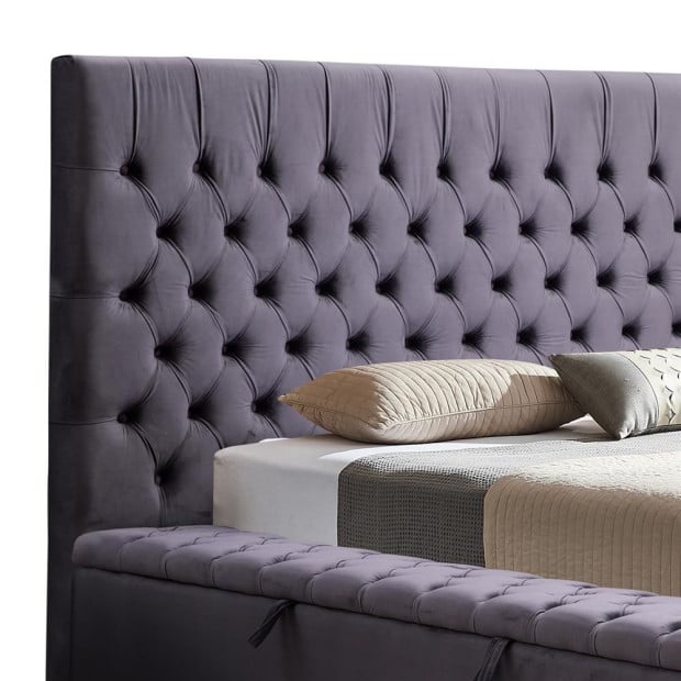 Bed frame Queen Size Velvet Fabric Dark Grey Image 3
