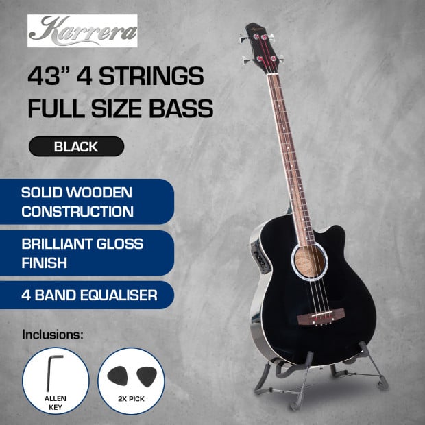 Karrera 43in Acoustic Bass Guitar - Black Image 9