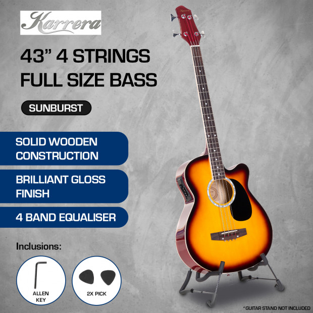 Karrera 43in Acoustic Bass Guitar - Sunburst Image 9