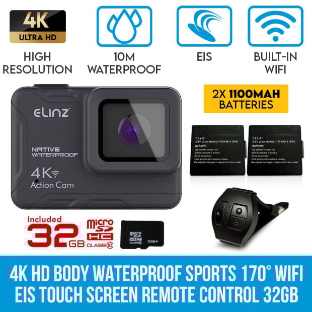 Sports Action Camera 4K Waterproof Touch Screen Remote Control 32GB Image 2