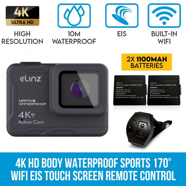 Elinz 4k Hd Body Waterproof Sports Action Camera 170 Wifi