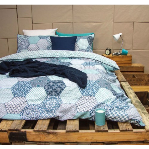 Madden Blue - Reversible Quilt Cover Set 100% Cotton