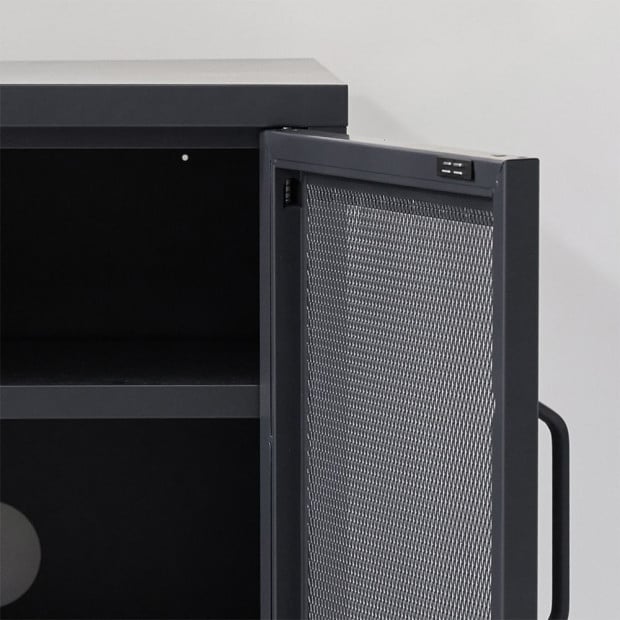 Mini Mesh Door Storage Cabinet Organizer Bedside Table Black Image 4