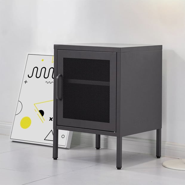 Mini Mesh Door Storage Cabinet Organizer Bedside Table Black Image 5