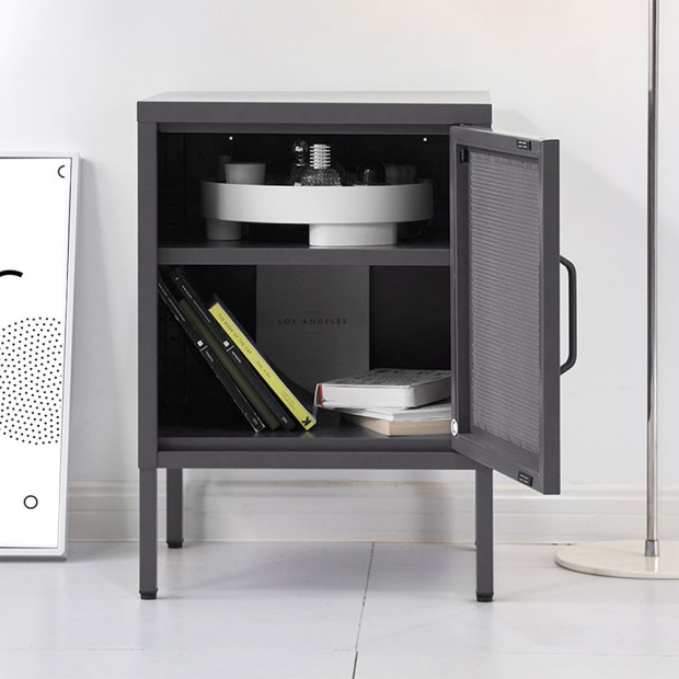 Mini Mesh Door Storage Cabinet Organizer Bedside Table Black Image 6