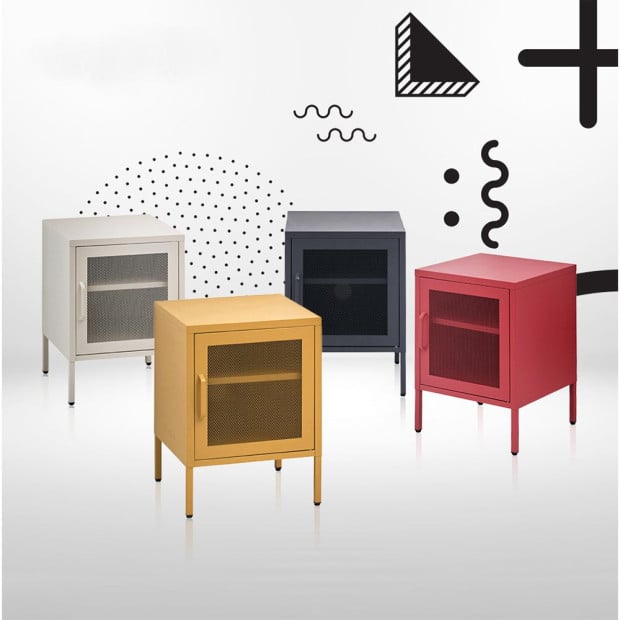 Mini Mesh Door Storage Cabinet Organizer Bedside Table Black Image 7